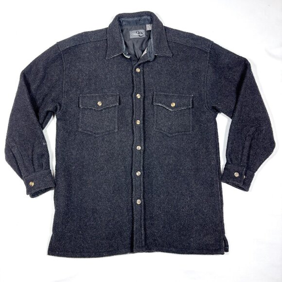 VTG 90s Outdoor Exchange Black Wool Flannel Heavy Shirt Jacket Shacket Mens M/L* - Picture 1 of 9